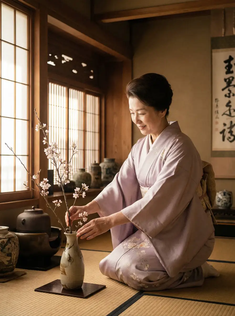 一位优雅的 [里番动漫]里番动漫永久地址::精品里番动漫在线播放 在和室中插花